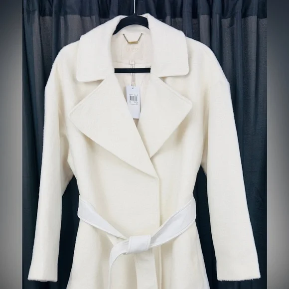 “Guess” - Cream Snow White Belted Trench Coat (Sustainable Wool Garment) NWT - Picture 3 of 15